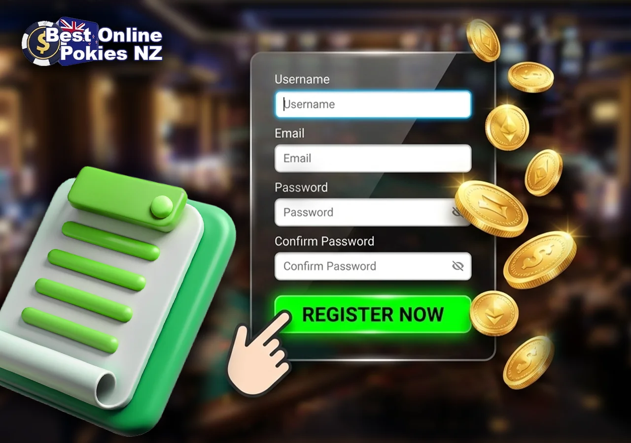 Quick steps to register and start playing online pokies for cash.